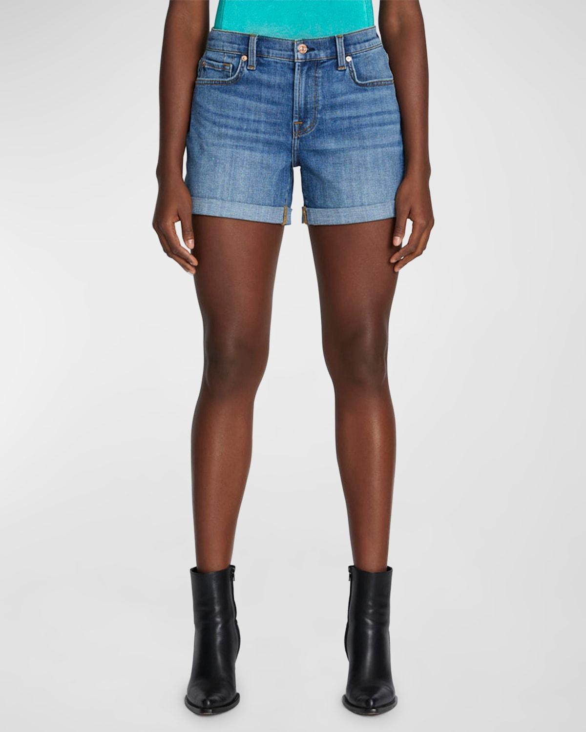 7 For All Mankind Mid Roll Shorts in Broken Twill Vanity (Broken Twill Vanity) Women's Shorts Product Image