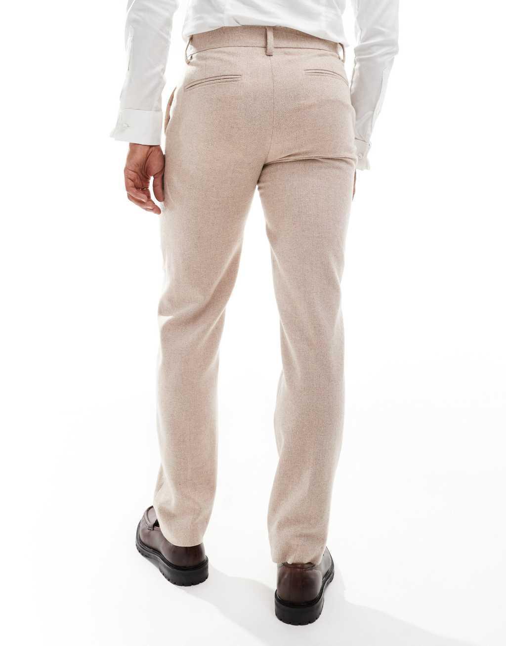 ASOS DESIGN slim fit wool mix suit pants in pink tweed Product Image