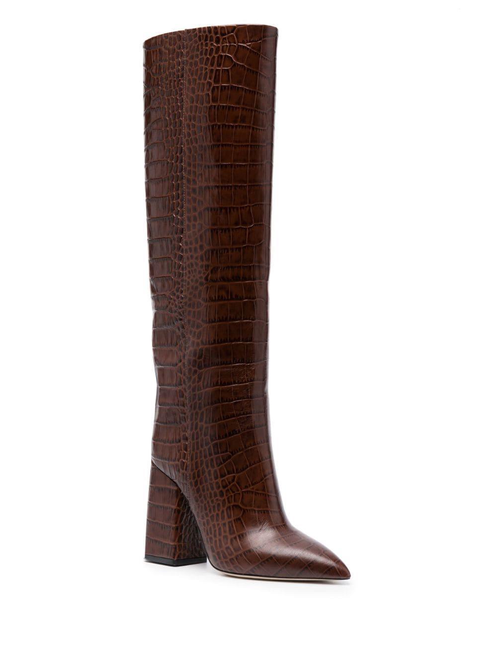 PARIS TEXAS 100mm Crocodile-effect Leather Knee-high Boots In Brown Product Image