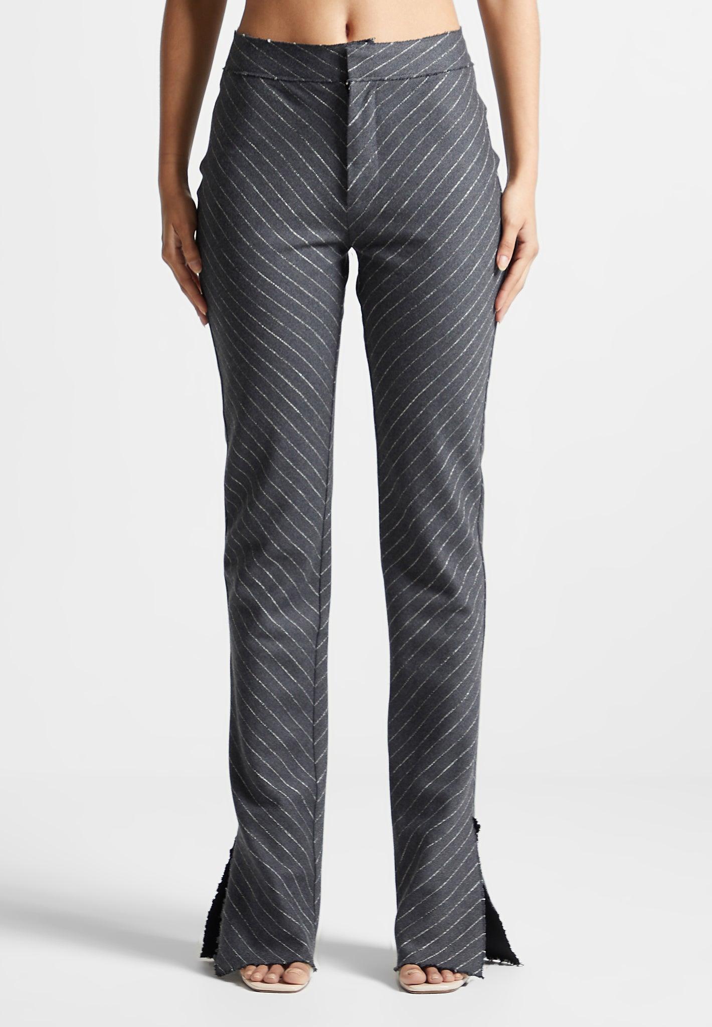 Pinstripe Mini Flared Trousers - Grey Female Product Image