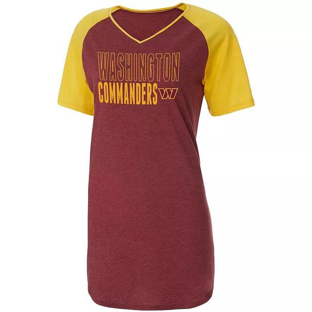 Womens Concepts Sport Burgundy/Heathered Gold Washington Football Team Meter Raglan V-Neck Knit Nightshirt Product Image