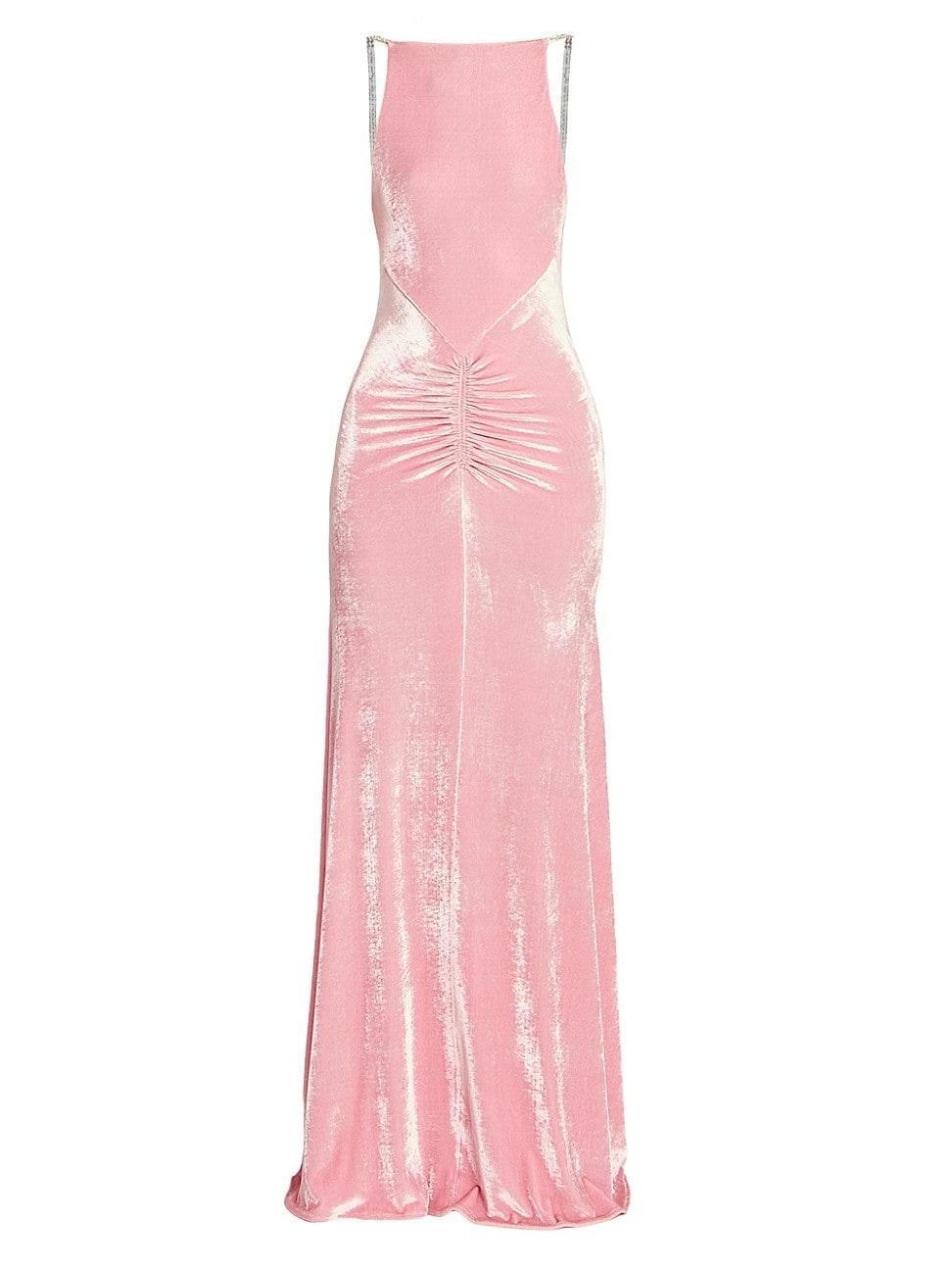 Womens Velvet Crystal-Strap Gown Product Image