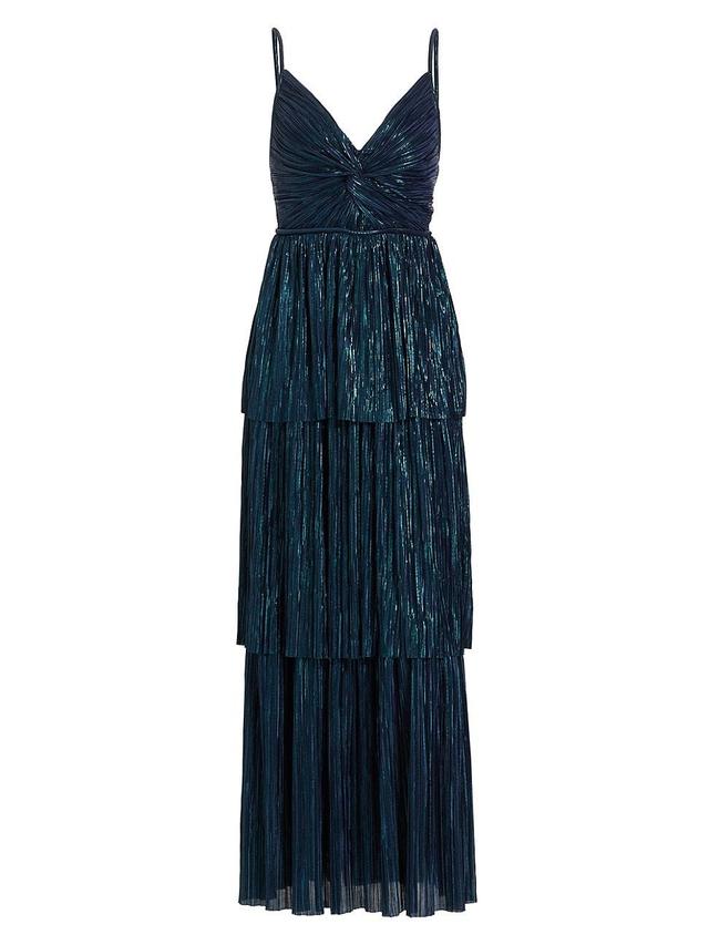 Womens Doris Tiered Pleated Foil Knit Maxi Dress Product Image