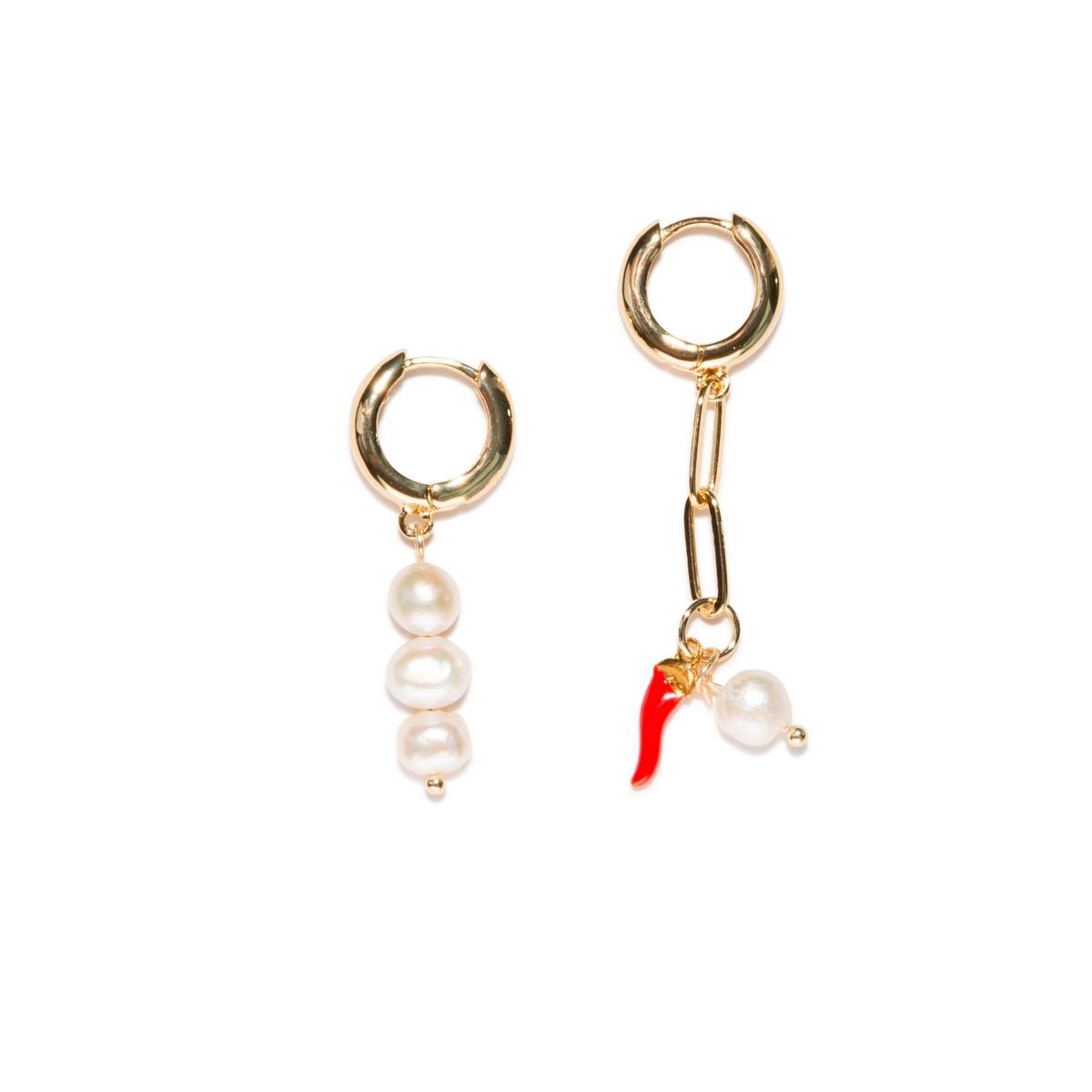 Joey Baby 18K Gold Plated Paper Clip Chain Freshwater Pearls with a Red Enamel Chili - Avery Earrings For Women Product Image