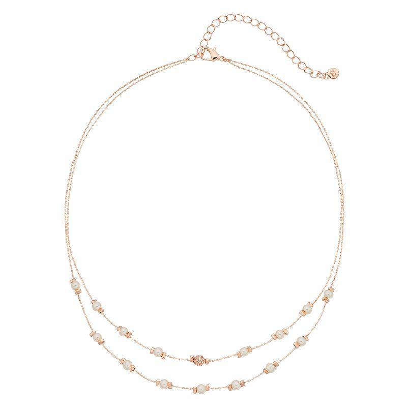 LC Lauren Conrad Multi Strand Rose Gold Tone Faux Pearl Necklace, Womens, Clear Product Image