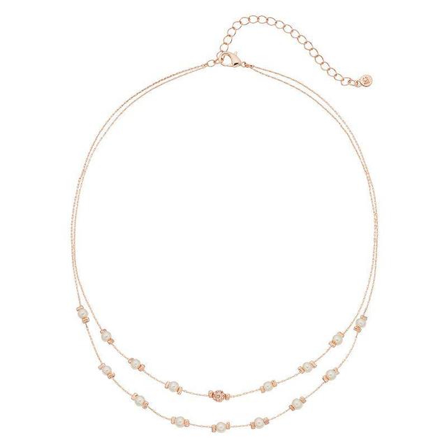 LC Lauren Conrad Multi Strand Rose Gold Tone Faux Pearl Necklace, Womens, Clear Product Image