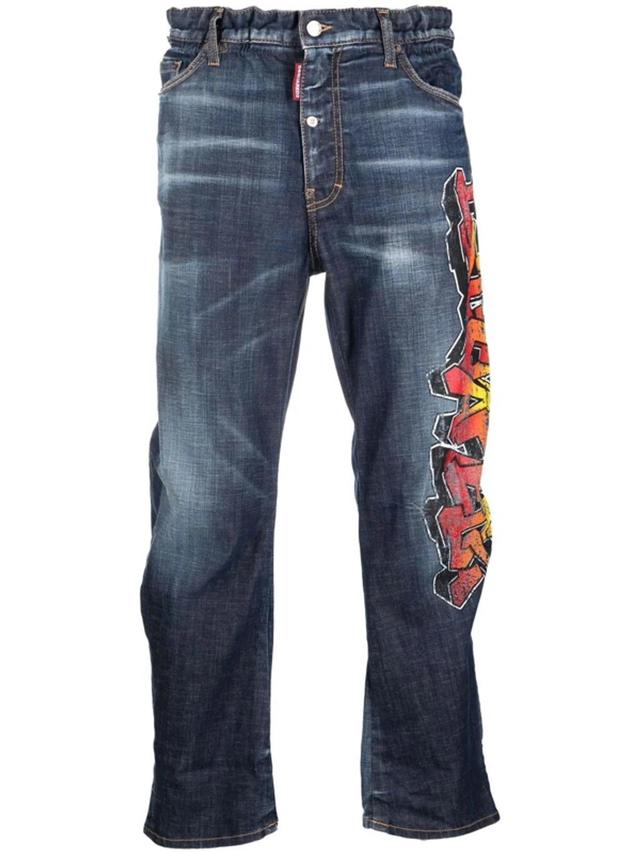 DSQUARED2 Graffiti-print Loose-fit Jeans In Blue Product Image