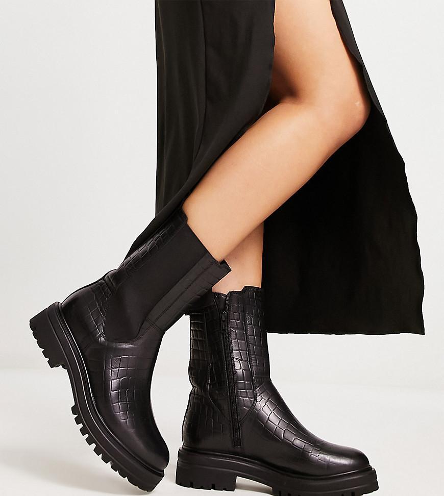 London Rebel Leather Wide Fit chunky chelsea boot Product Image