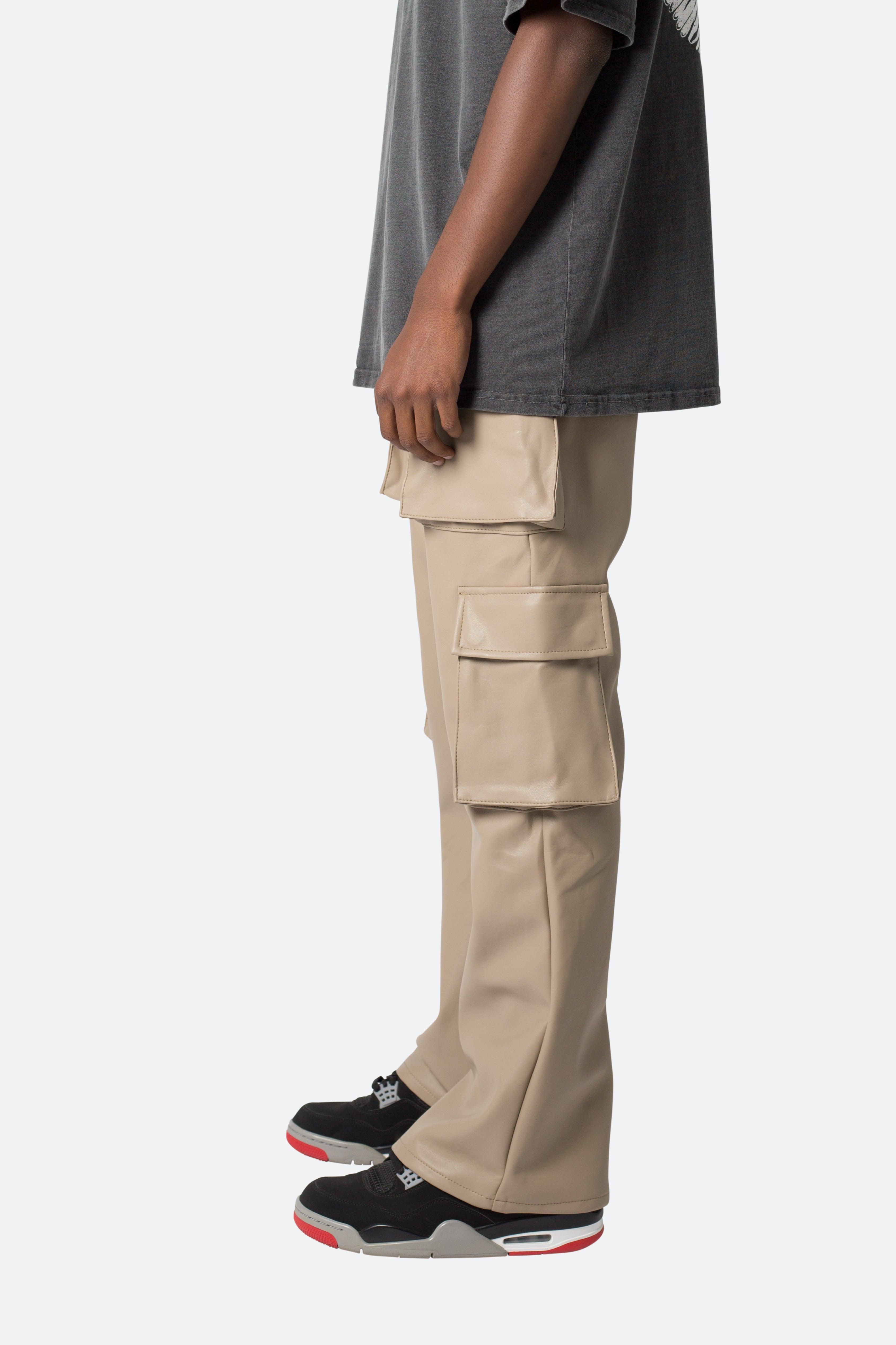 Leather Double Snap Cargo Pants - Khaki Product Image