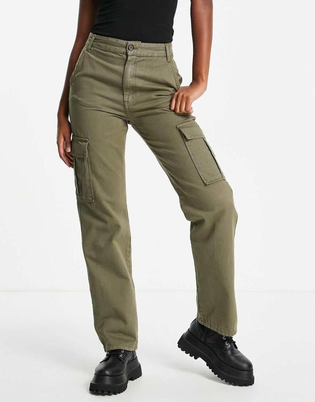 Stradivarius STR straight leg cargo pants in khaki Product Image