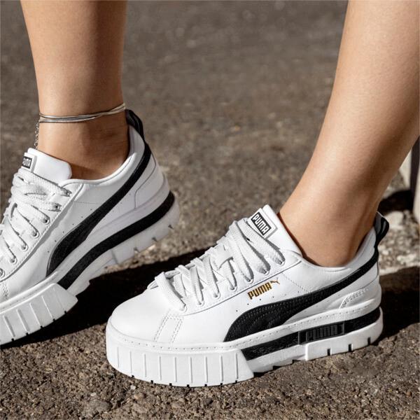 PUMA Mayze Leather Women's Sneakers in White/Black Product Image