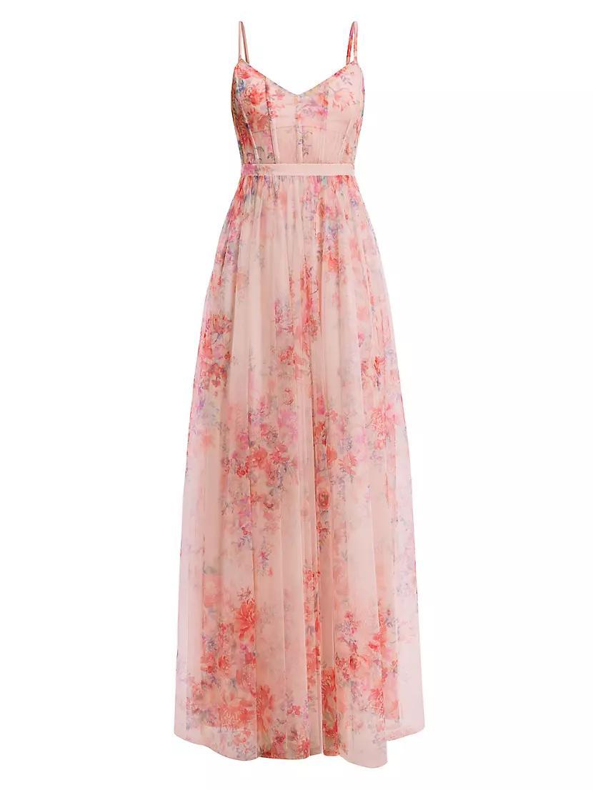 Floral Tulle Sleeveless Gown Product Image