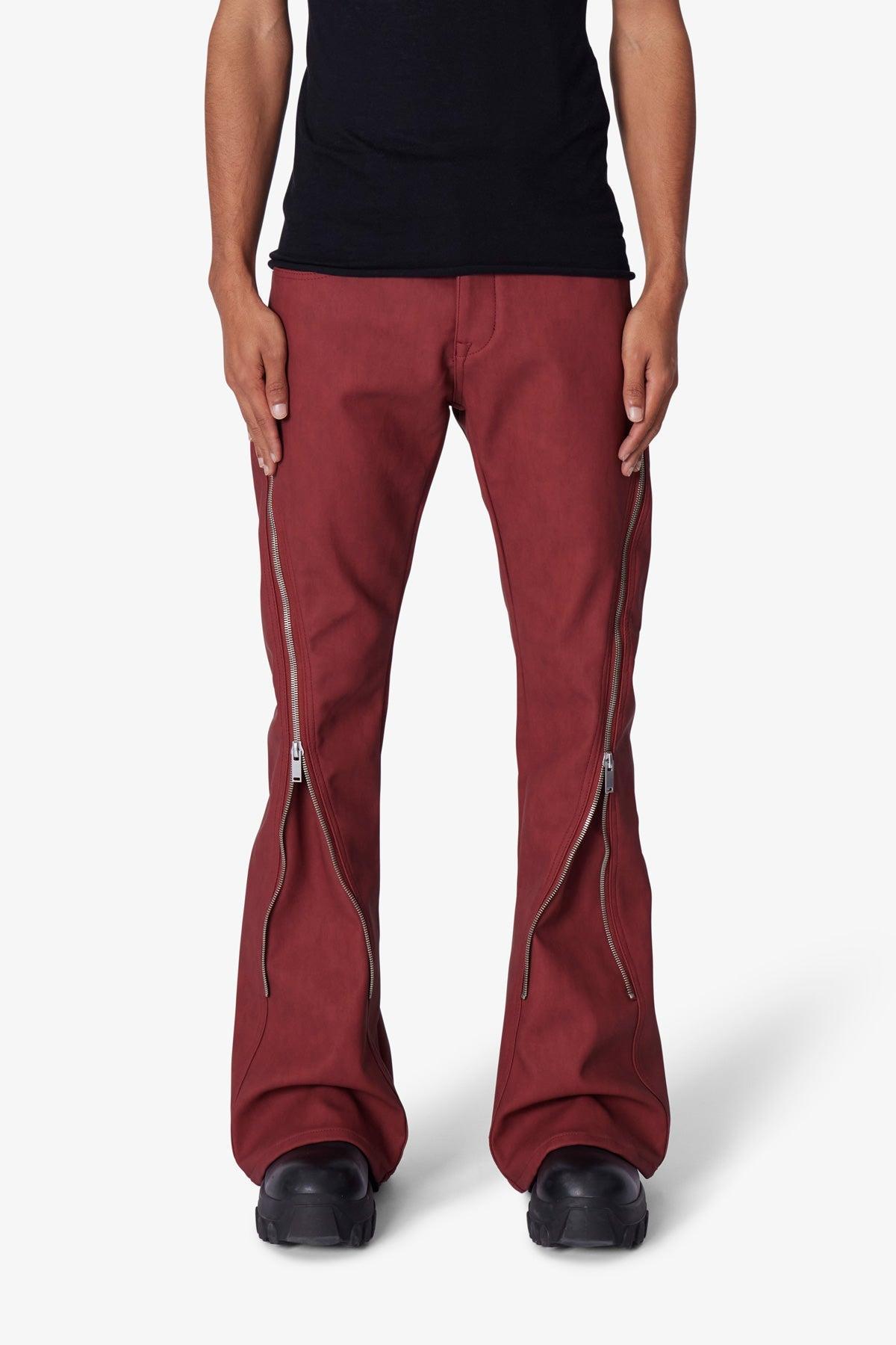 D519 Leather Zipper Flare Pants - Red product image