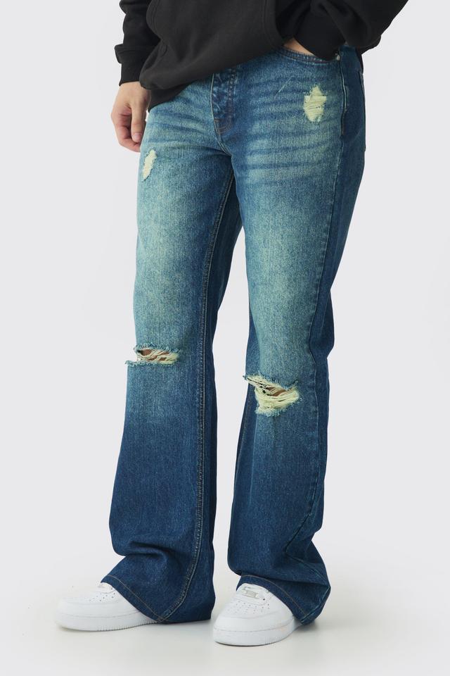 Tall Rigid Flared Distressed Jeans | boohooMAN USA Product Image