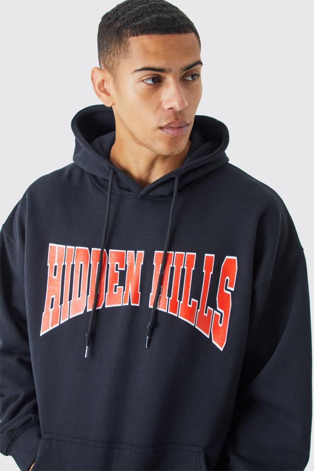 Oversized Varsity Hidden Hills Hoodie | boohooMAN USA Product Image