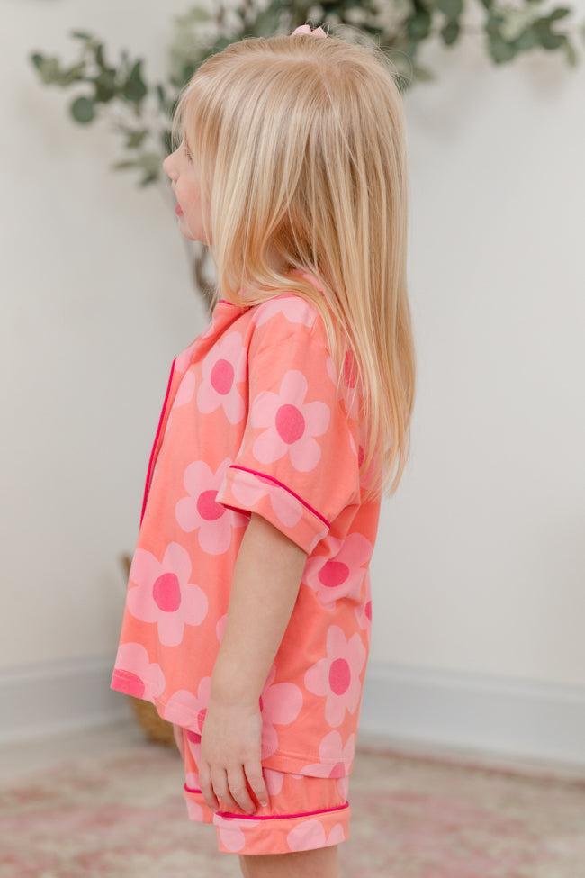 Kid's Good To Get Away Orange and Pink Floral Pajama Set Product Image