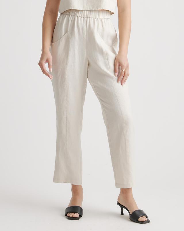 Womens 100% European Linen Tapered Ankle Pants in Sand, Size XL by Quince Product Image