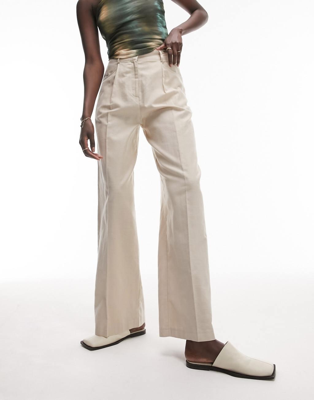 Topshop Tall linen-blend wide leg pants Product Image