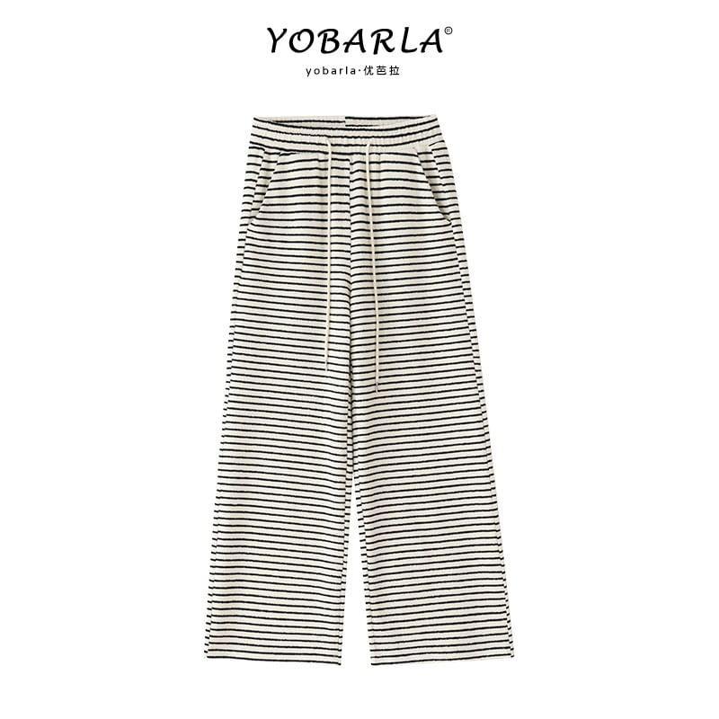 High Waist Striped Wide Leg Pants Product Image