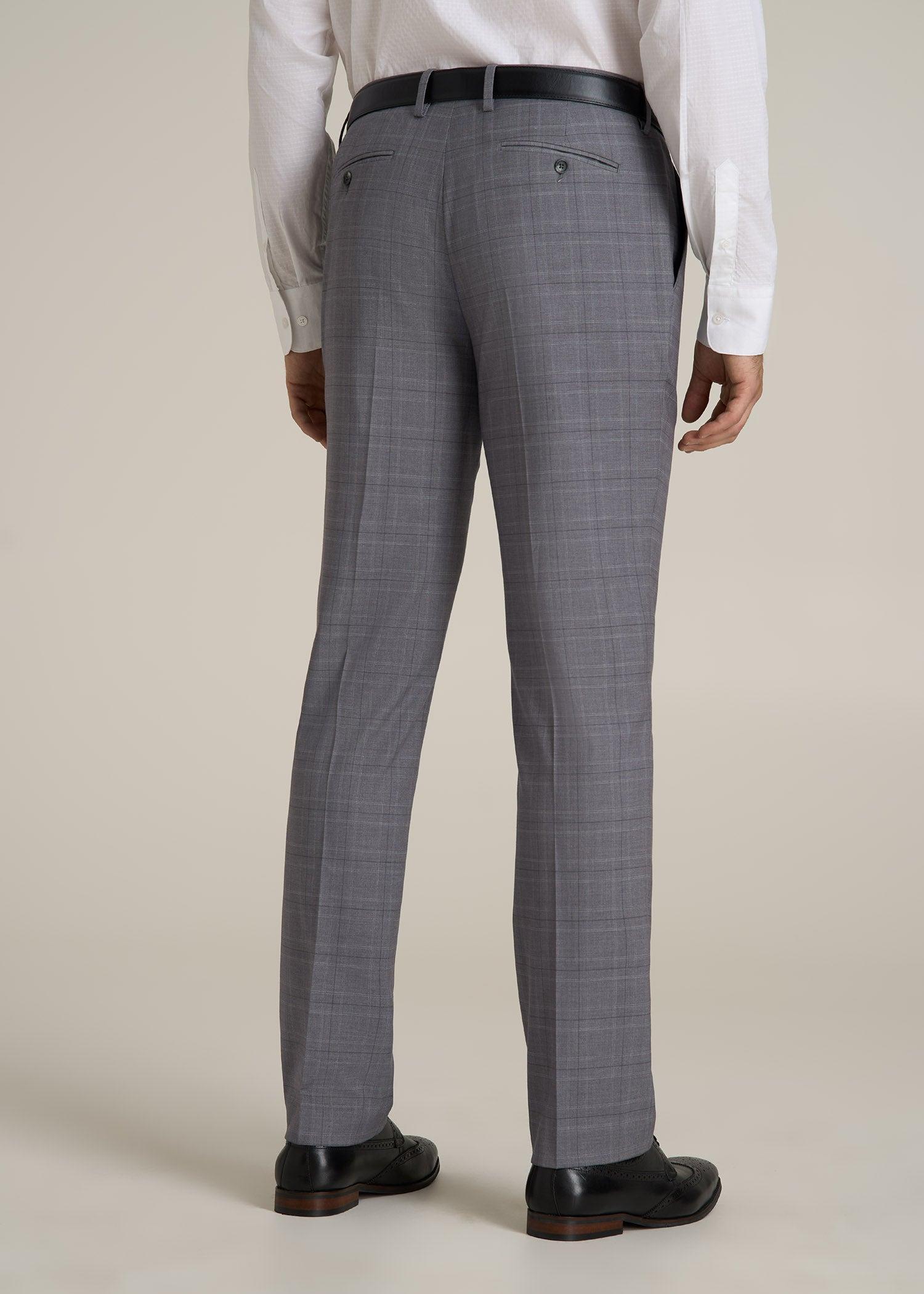 Suit Trousers for Tall Men in Light Grey Plaid Product Image