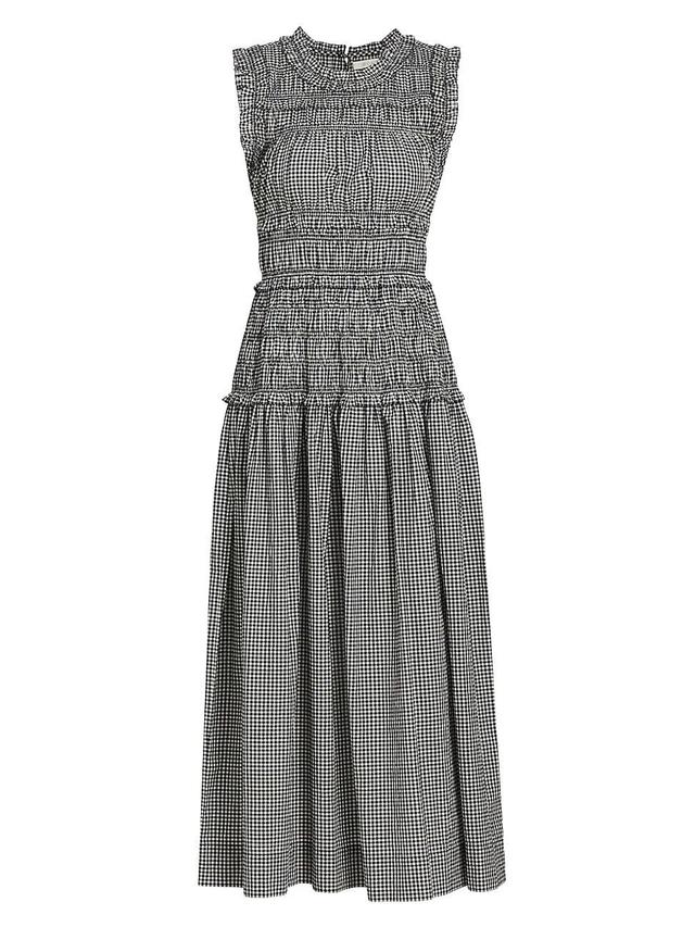 Womens Mallory Check Smocked Midi-Dress Product Image