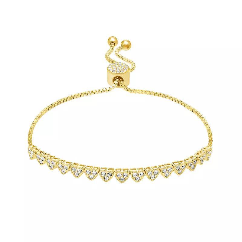 Brilliance Crystal Heart Adjustable Bracelet, Womens Yellow Gold Tone Clear Product Image