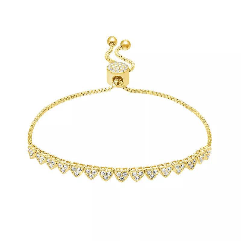 Brilliance Crystal Heart Adjustable Bracelet, Womens Yellow Gold Tone Clear Product Image