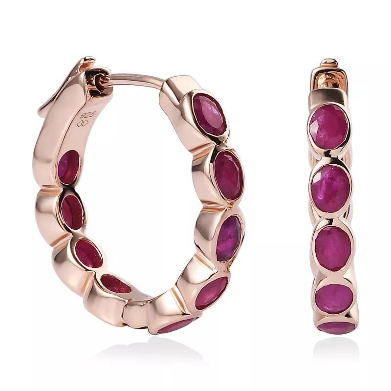 14k Rose Gold Over Silver Natural Ruby Inside Out Hoop Earrings, Womens, Red Product Image