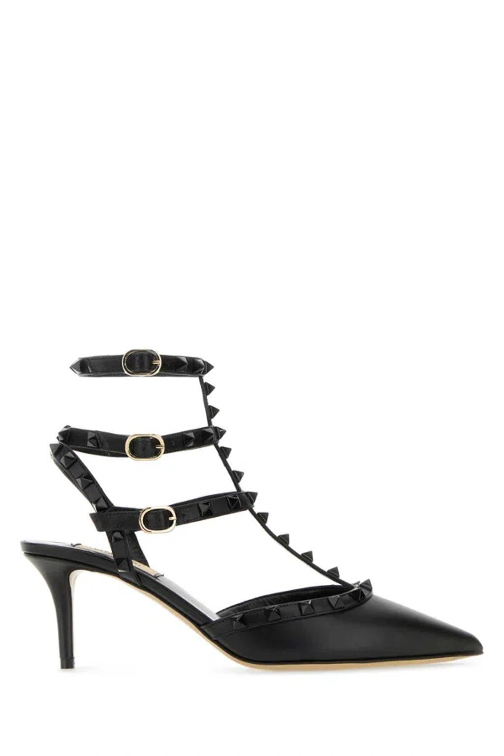 Black Leather Rockstud Pumps product image