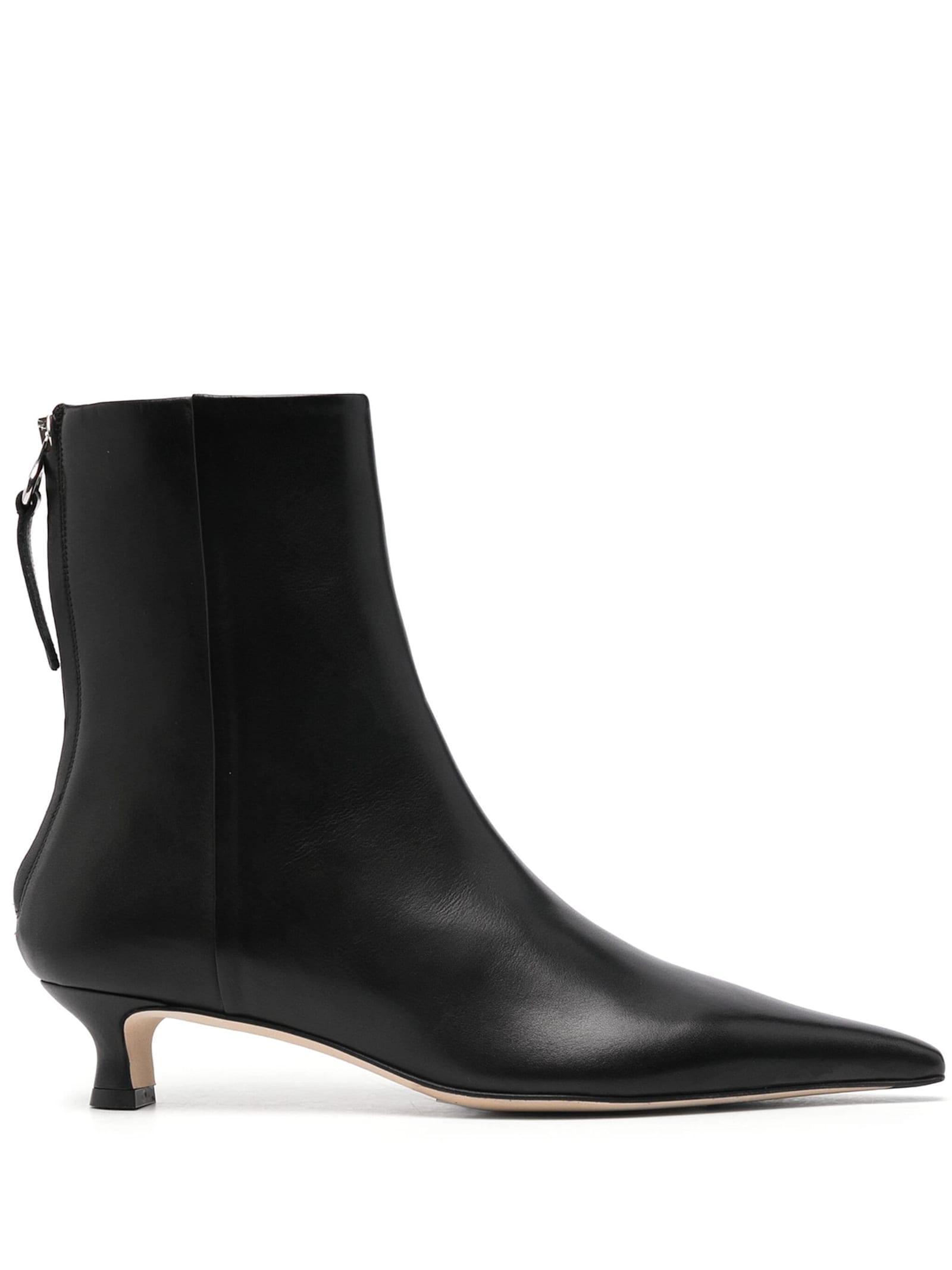 Leather Ankle Boots With Heel In Black Product Image