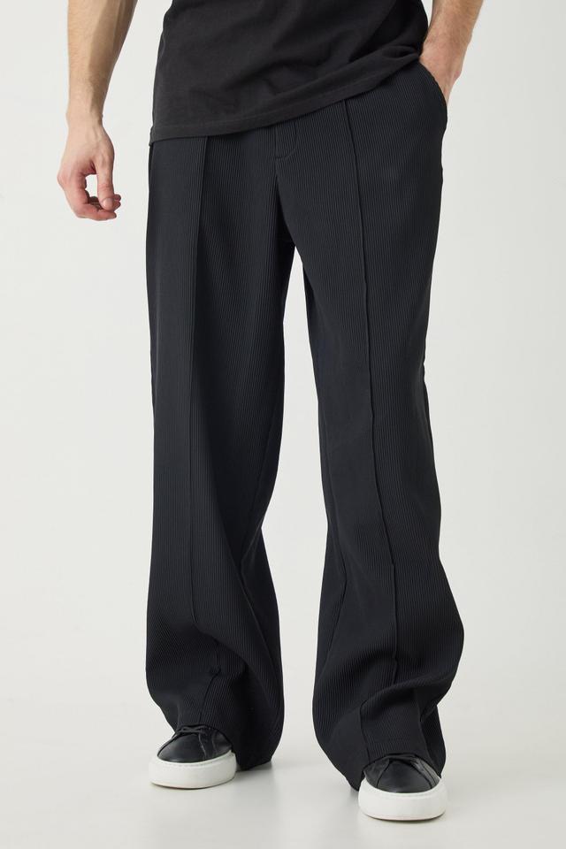 Tall Elasticated Waist Wide Leg Pleated Pintuck Seam Pants | boohooMAN USA Product Image