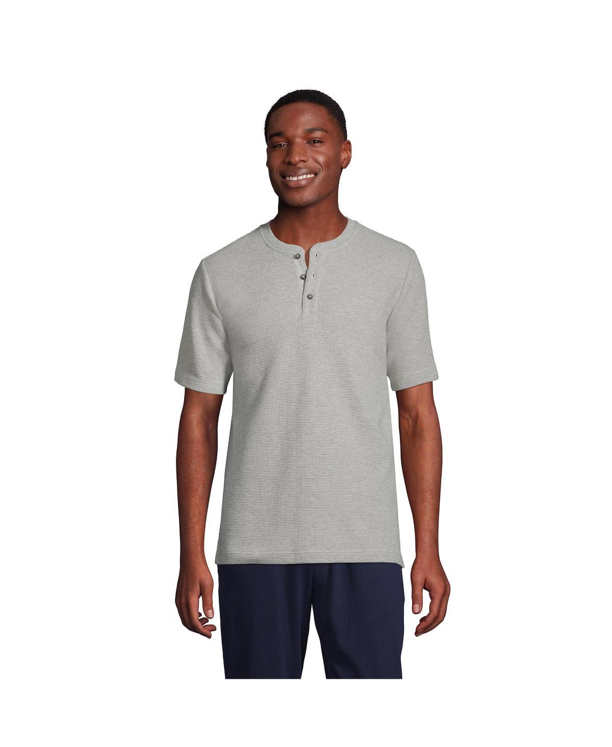 Mens Lands End Waffle Pajama Sleep Henley Gray Grey Product Image