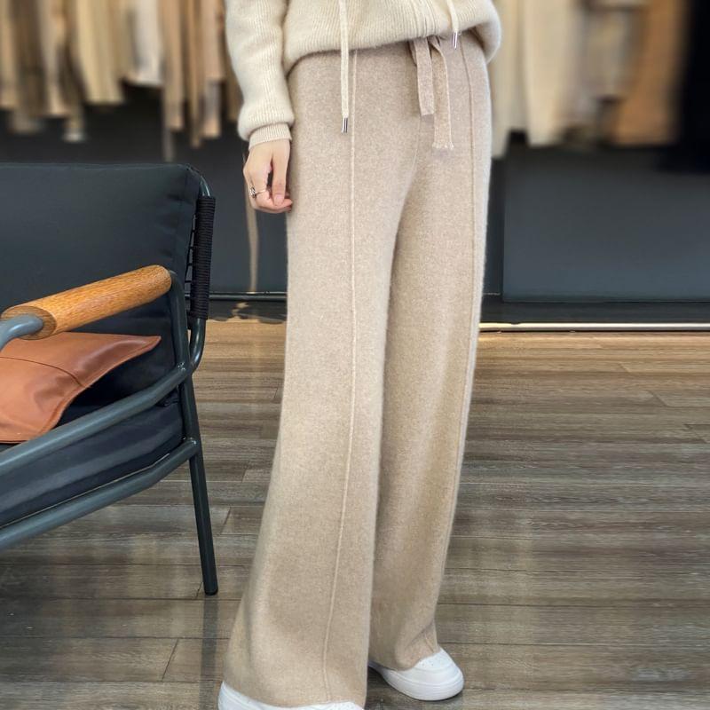 High Rise Plain Knit Wide Leg Pants Product Image