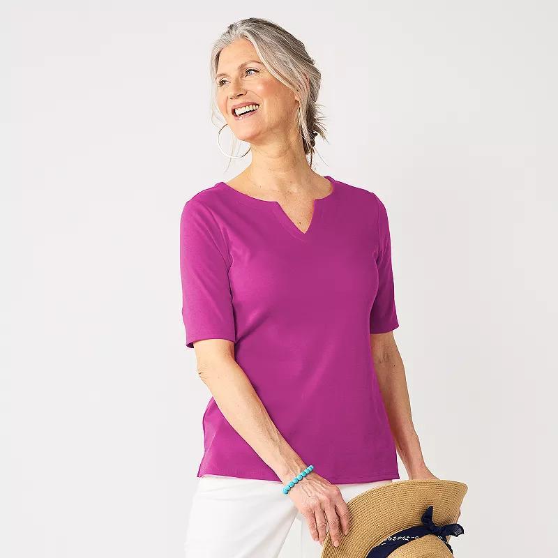 Womens Croft & Barrow Elbow-Sleeve Splitneck Top Product Image