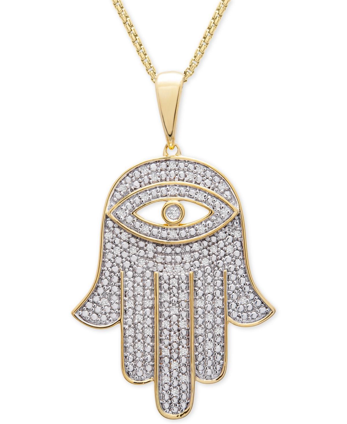 Mens Diamond Hamsa Hand 22 Pendant Necklace (1/4 ct. t.w.) in 14k Gold-Plated Sterling Silver or Sterling Silver Product Image