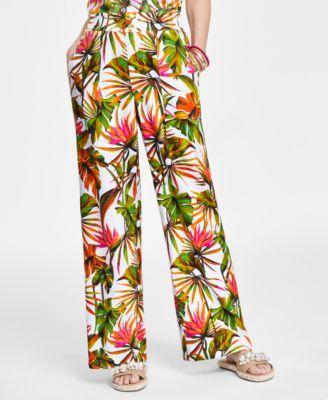 Petite Printed Linen Wide-Leg Pants, Created for Macy's Product Image