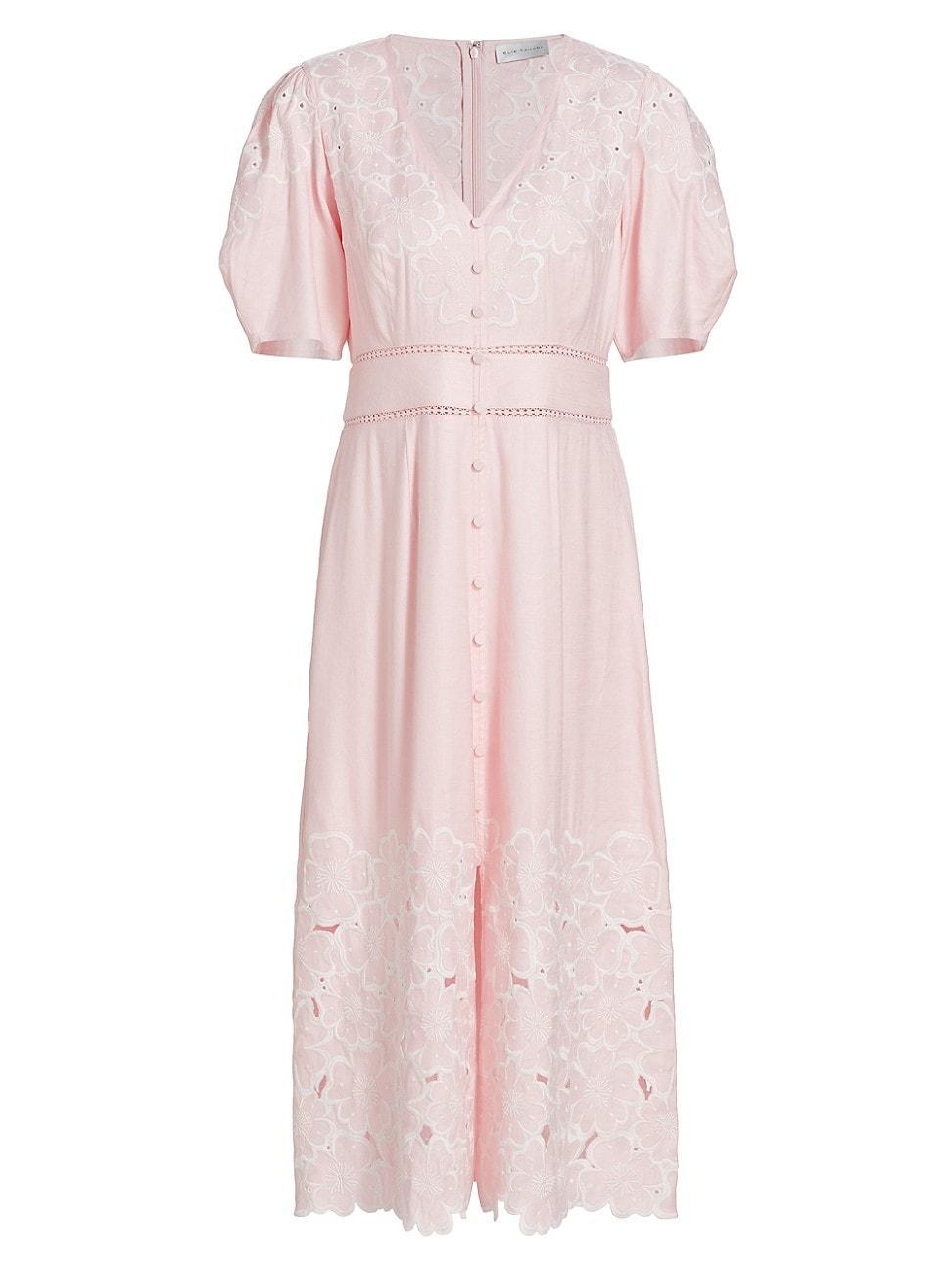 Womens The Lorelei Embroidered Linen Midi-Dress Product Image