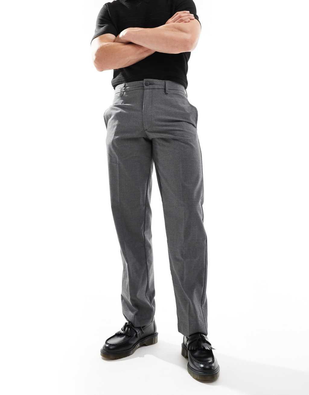 Jack & Jones karl loose fit smart pants in charcoal pinstripe Product Image