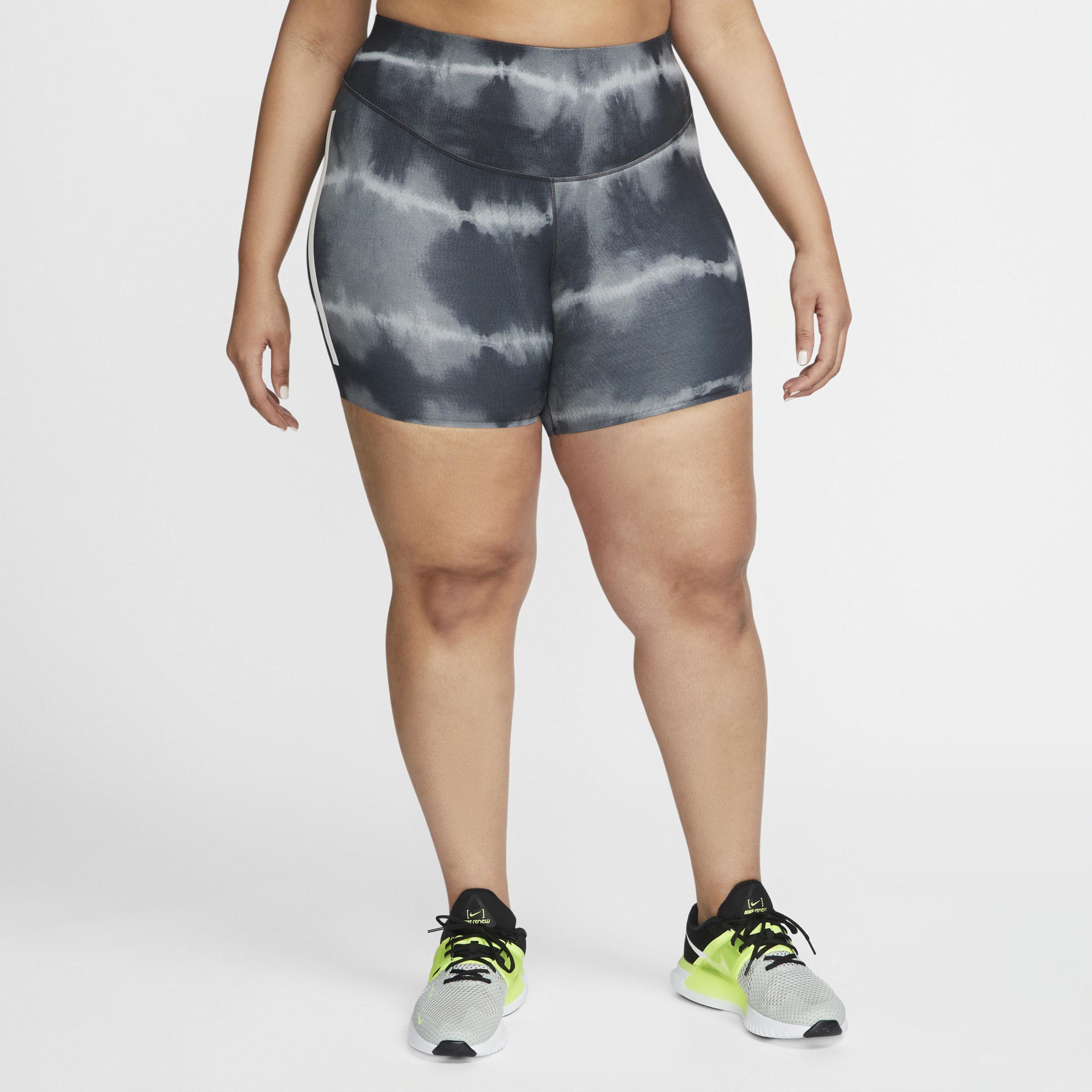 Nike Women's One Luxe 7" Mid-Rise Printed Training Shorts (Plus Size) in Black, Size: 1X  Product Image