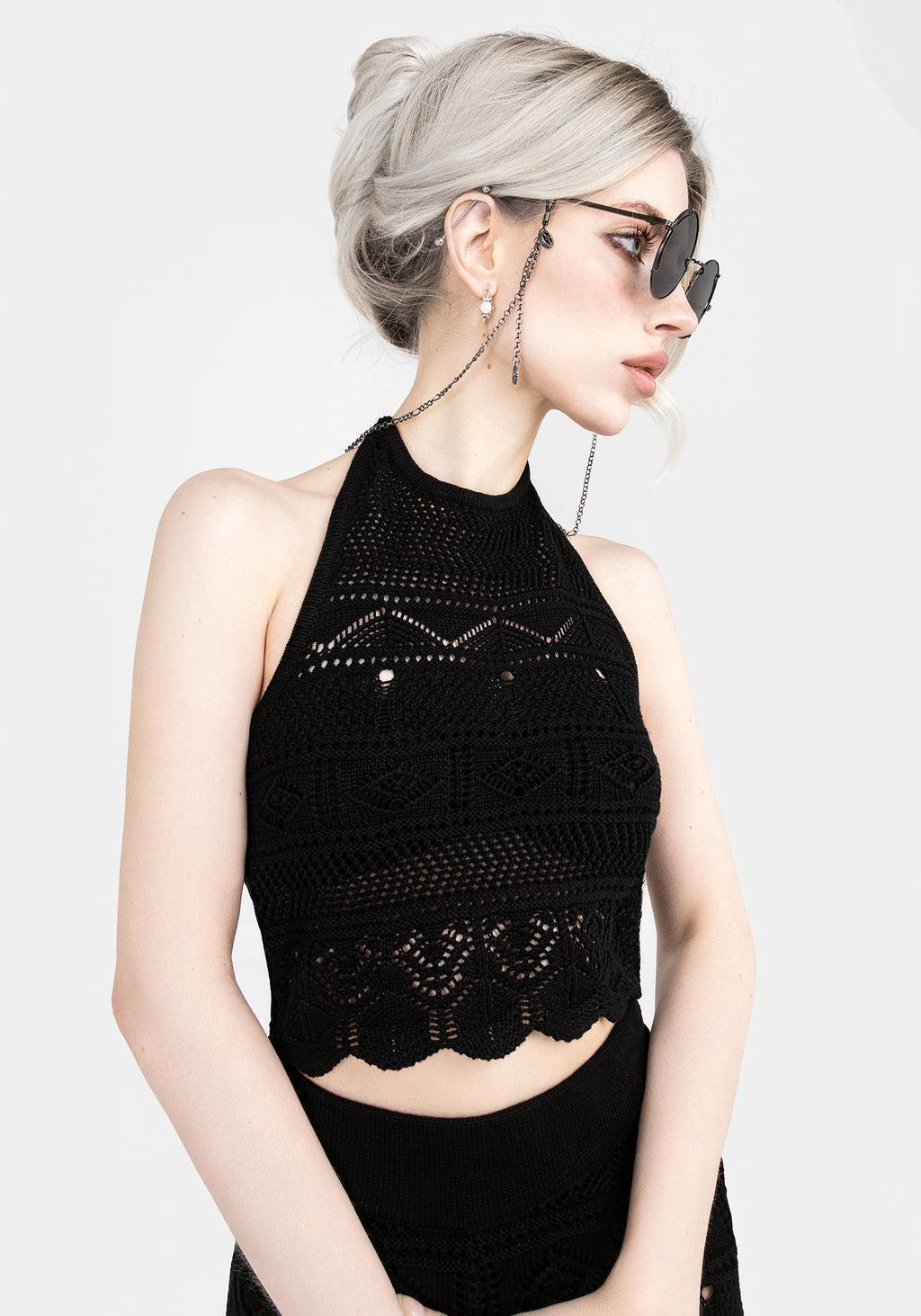 Hooked Pointelle Halter Crop Top Product Image