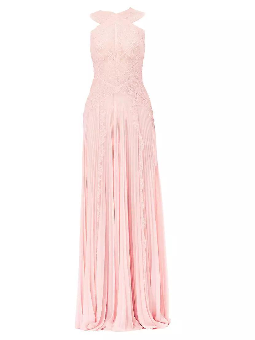 Lace & Pleated Chiffon Sleeveless Maxi Dress Product Image