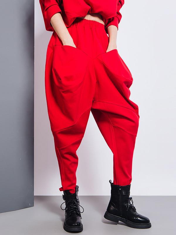 Casual Loose Split-Joint Solid Color High-Waisted Harem Pants Product Image