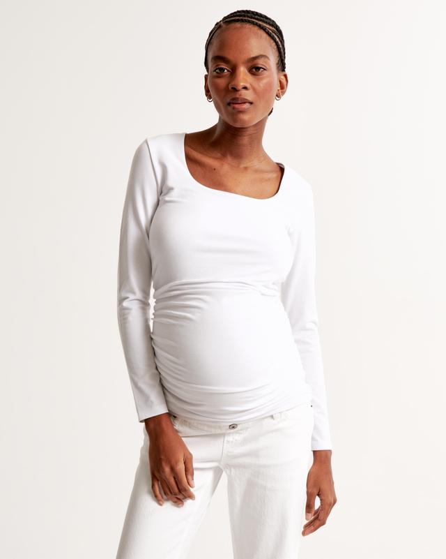 Maternity Long-Sleeve Cotton-Blend Seamless Fabric Top Product Image