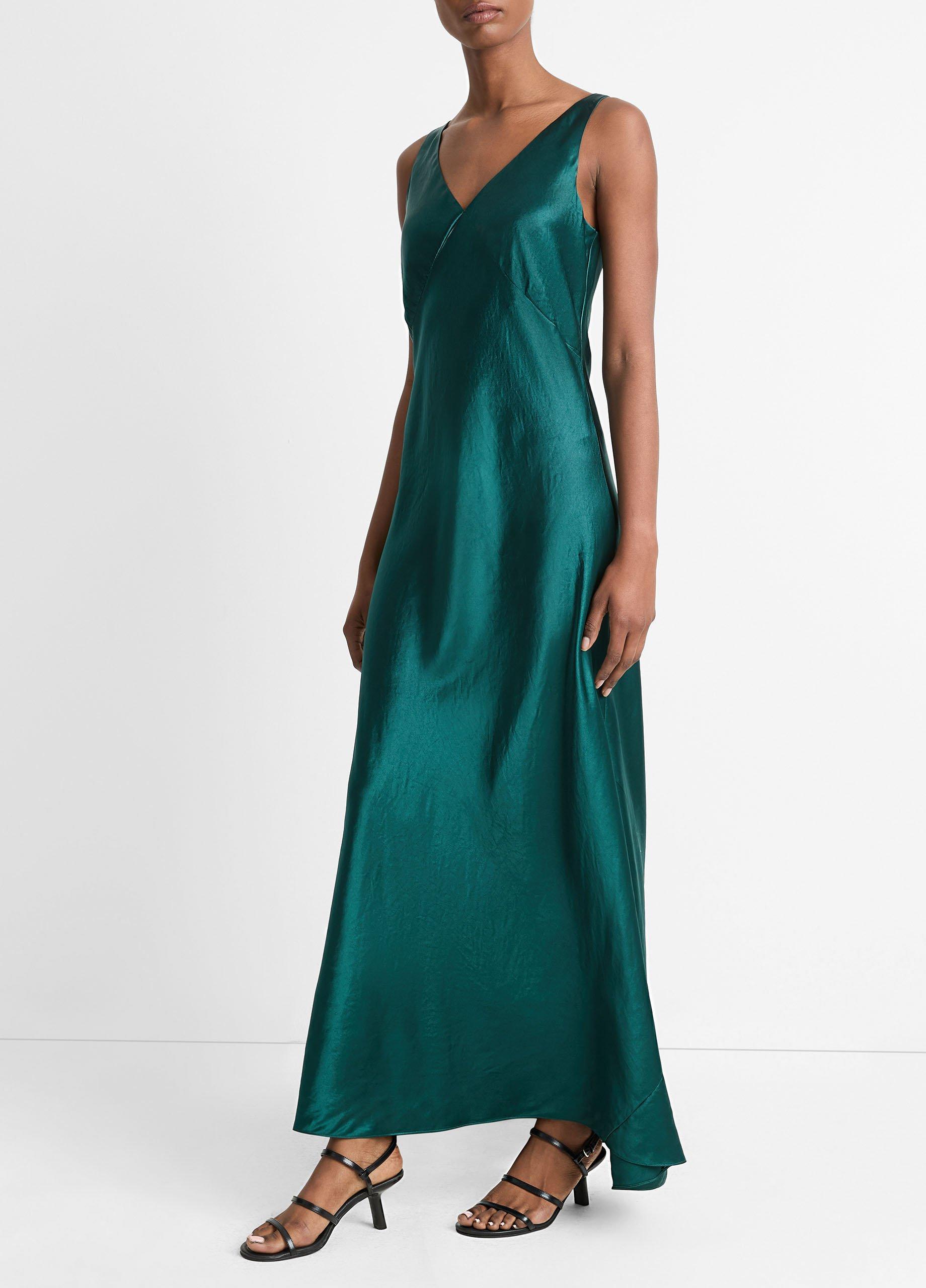 Satin V-Neck Maxi Slip Dress Product Image