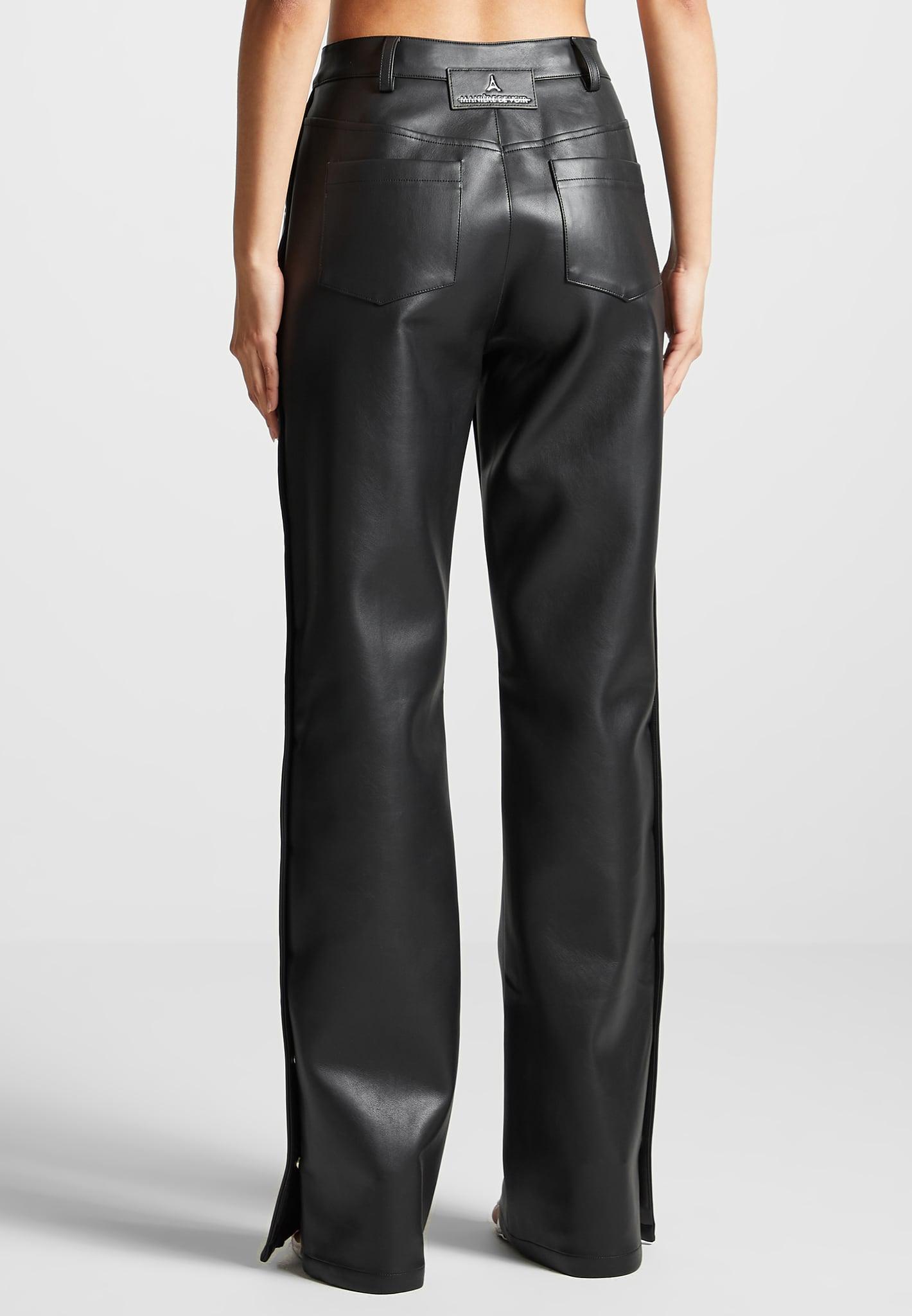 Leather Pintuck Popper Trousers - Black Female Product Image