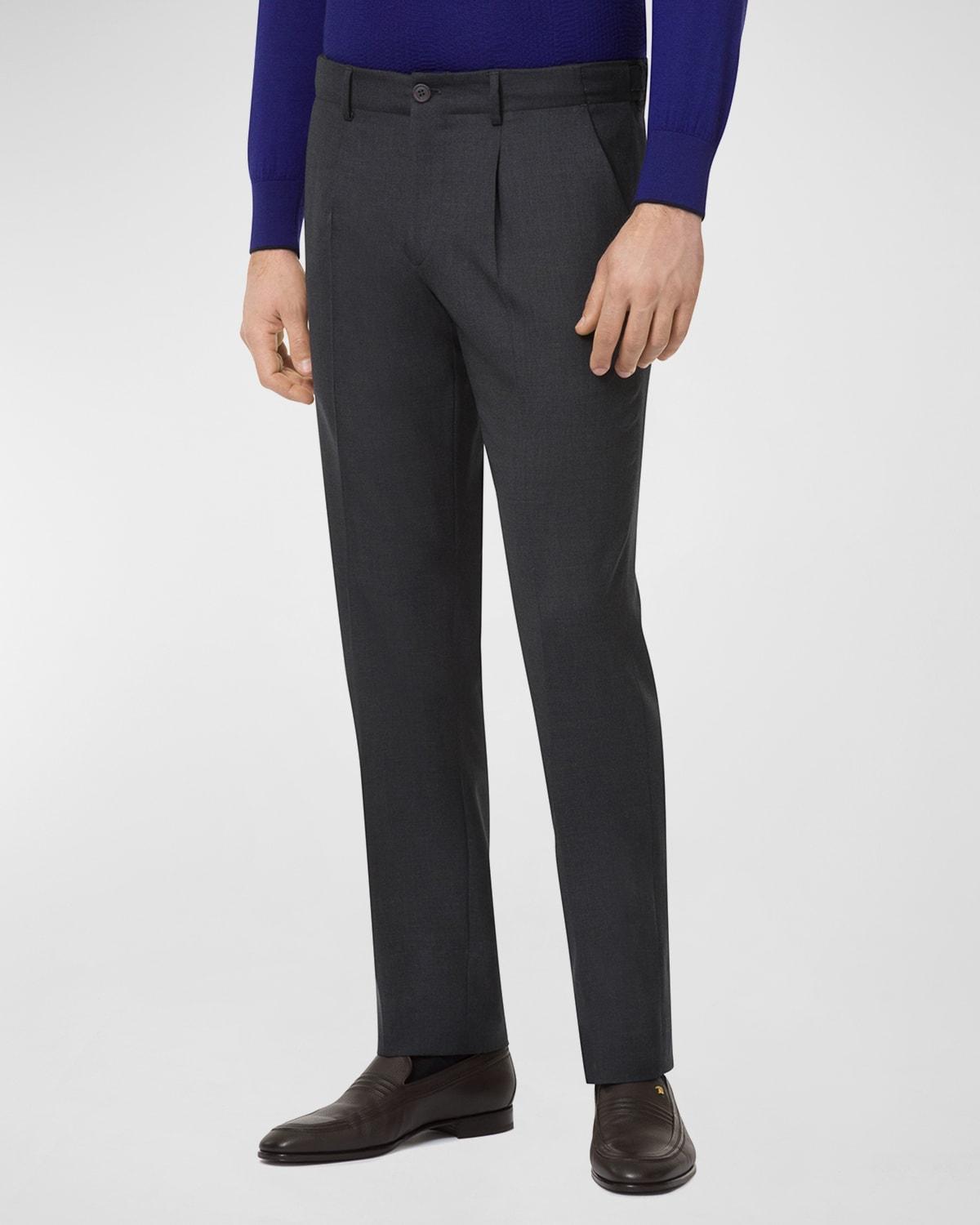 Mens Pleated Wool Straight-Leg Pants Product Image