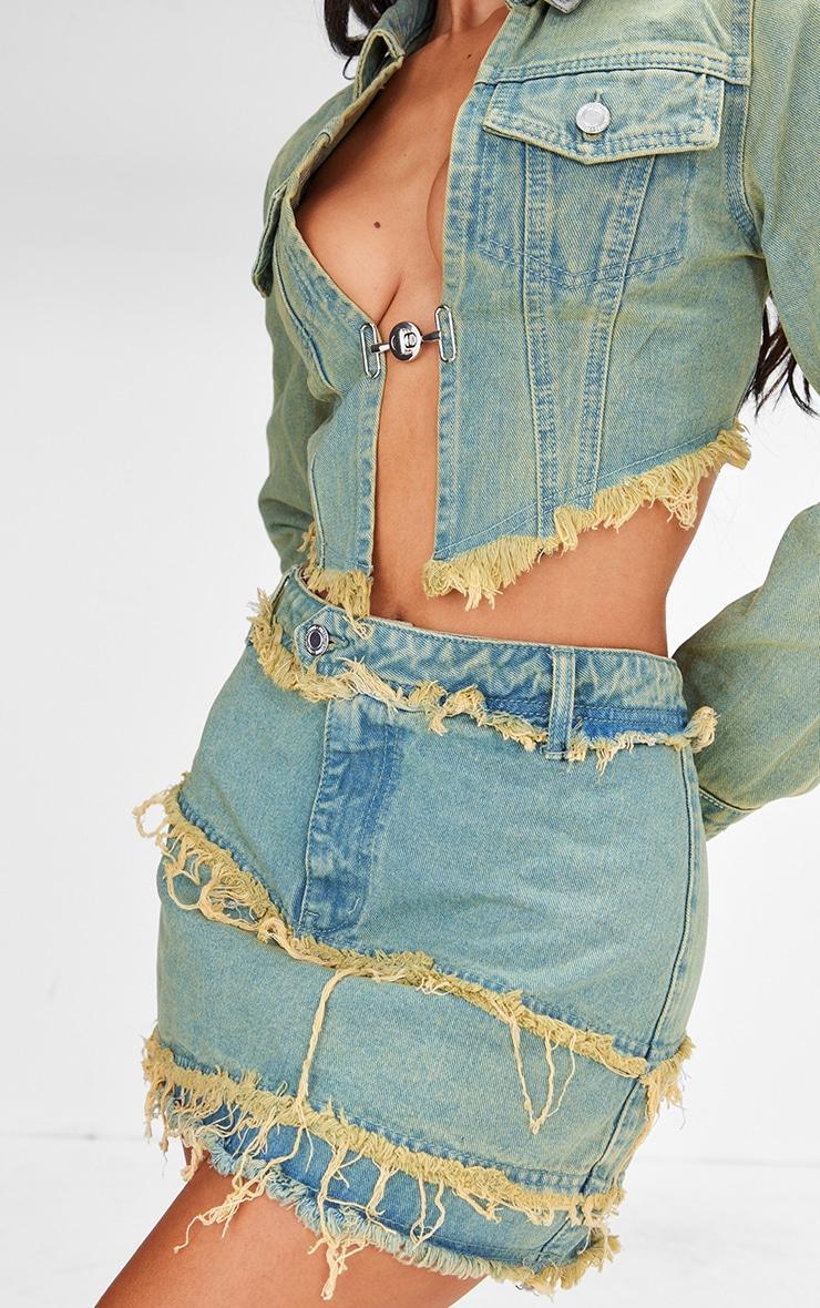 Petite Vintage Bleach Wash Denim Frayed Mini Skirt Product Image