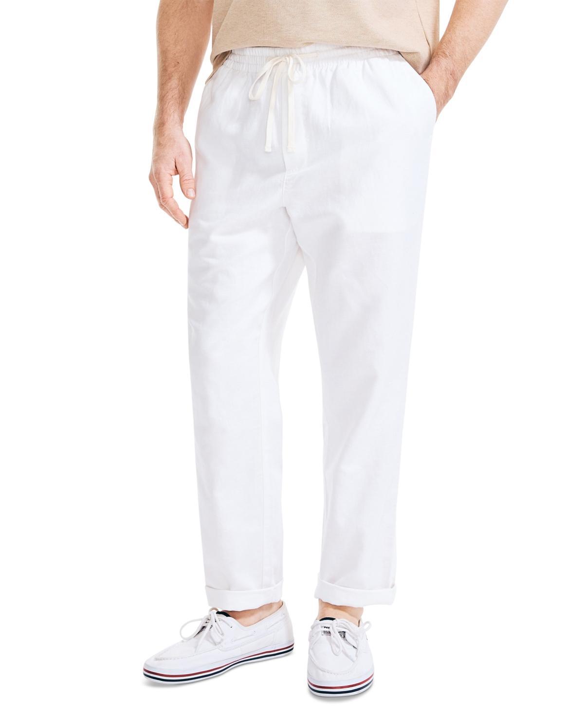 Nautica Men's Classic Fit Drawstring Linen Pants, White, Small Product Image