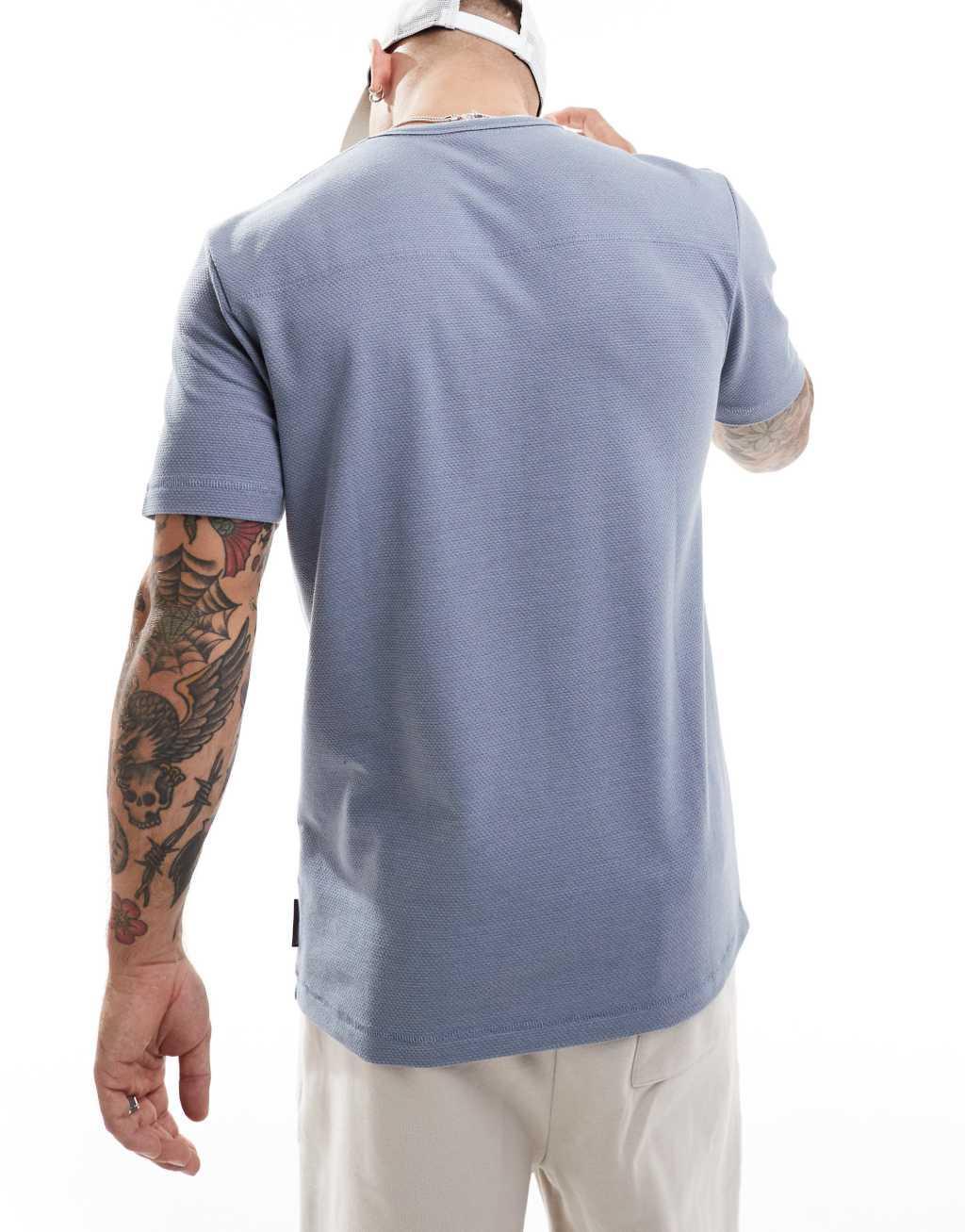 French Connection textured t-shirt in light blue melange Product Image