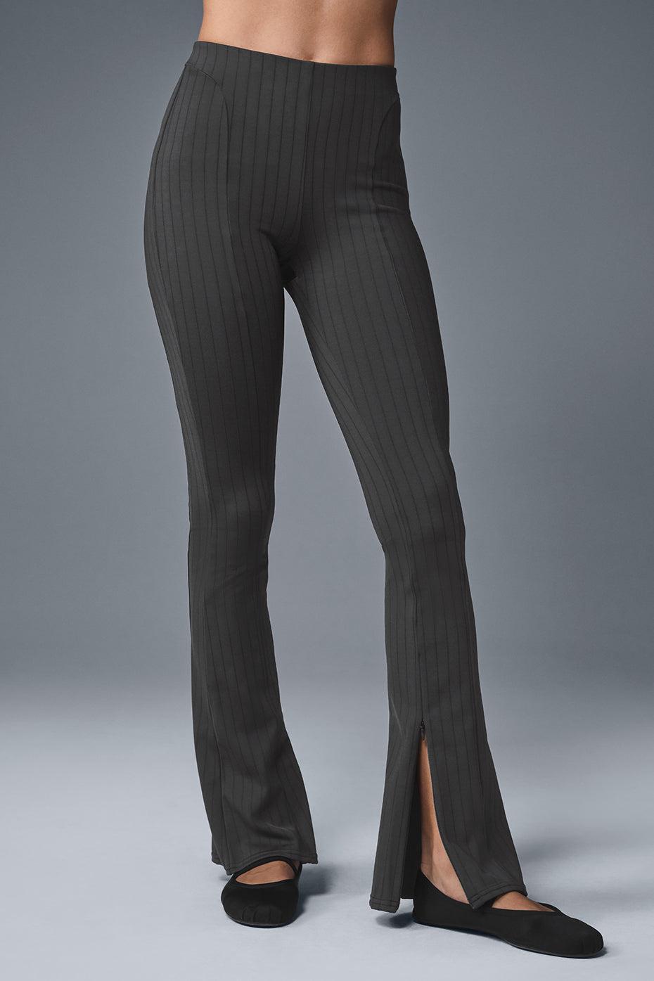 High-Waist Pinstripe Zip It Flare Legging - Anthracite/Black Female Product Image